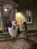 Trick or treating with giant chicken and Beetlejuice
